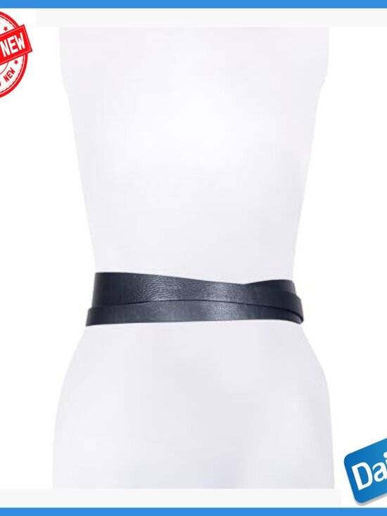 Tapered Double Wrap Leather Belt with Roller Buckle, Medium-Large